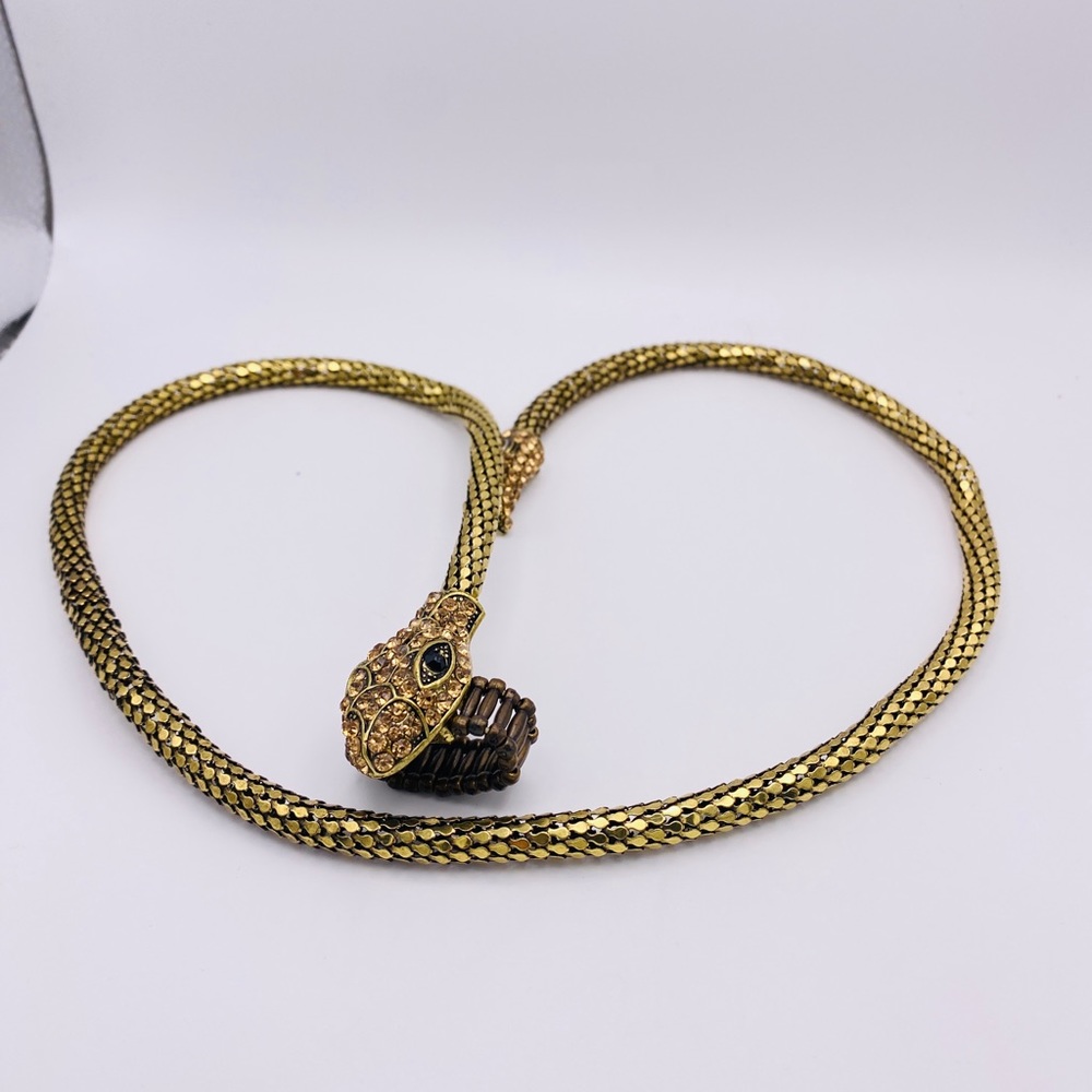 Statement Snake Bracelet; Gold Tone Stainless Steel